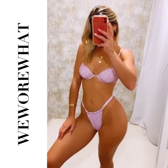 WeWoreWhat Ruched Daisies Bikini Lilac Floral Medium NWT - Picture 3 of 9